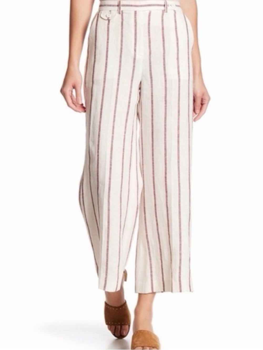 Theory Nadeema Wide Leg Stripe Linen Pant Ivory 6